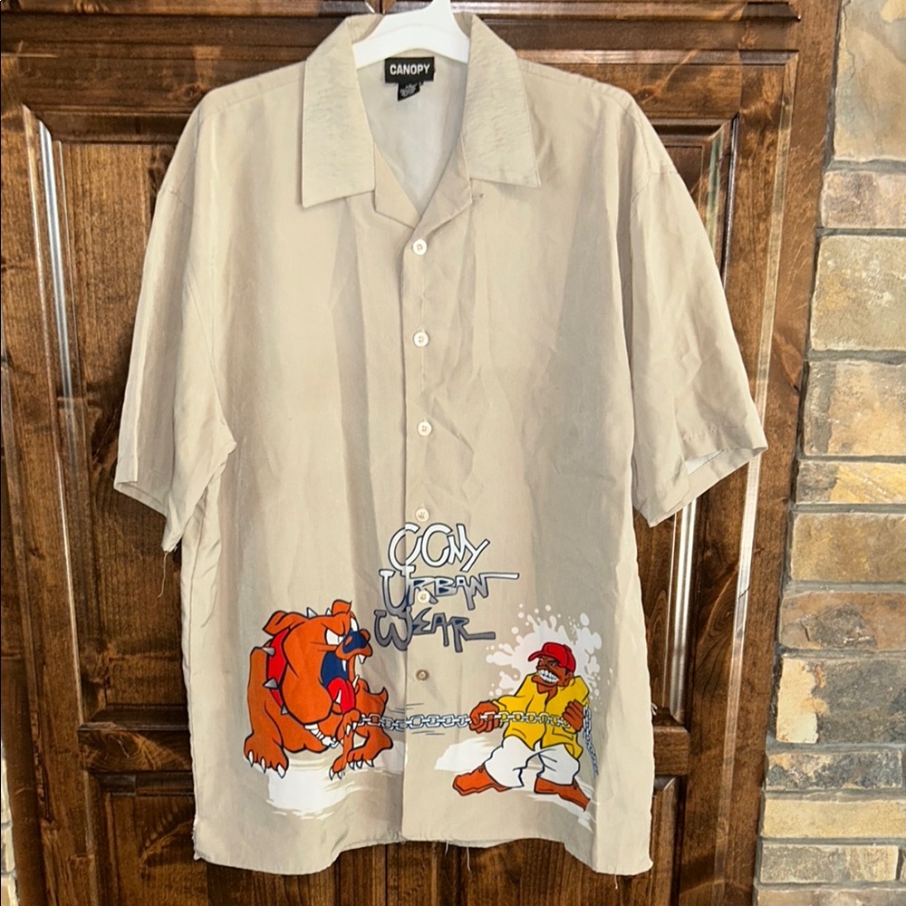 Canopy Urban Wear Casual Button Down Shirt with Cartoon Print XL